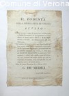 Avviso del Podestà di Verona circa la festa al Teatro Filarmonico e in Aren